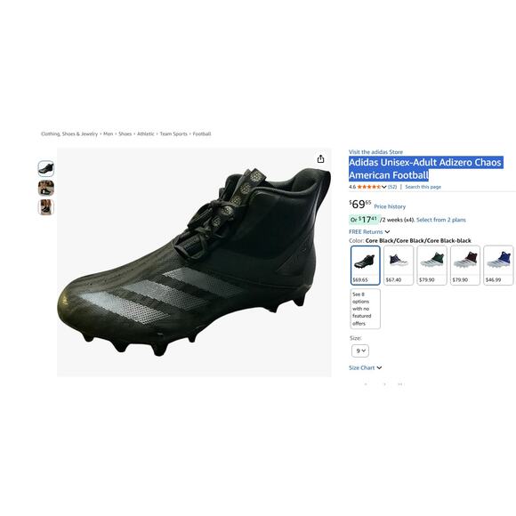 Men\'s 10.5 Adidas Adizero Chaos Athletic Football Cleats Shoes Black ID9103 New main image 6